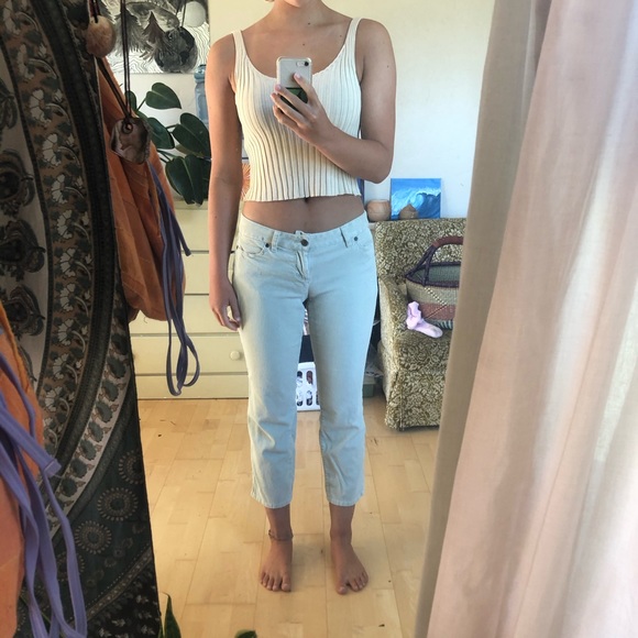 Green corduroy ankle pants, light mint, low waist - Picture 2 of 8